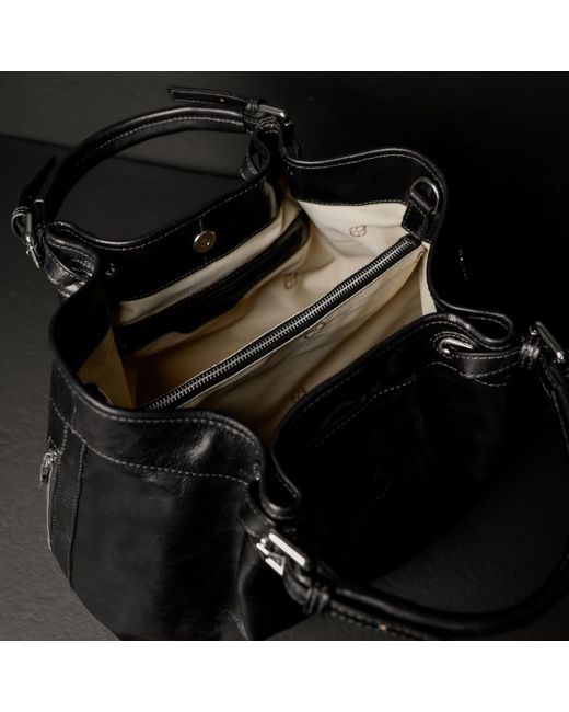 Time Resistance Black Leather Tote Bag For