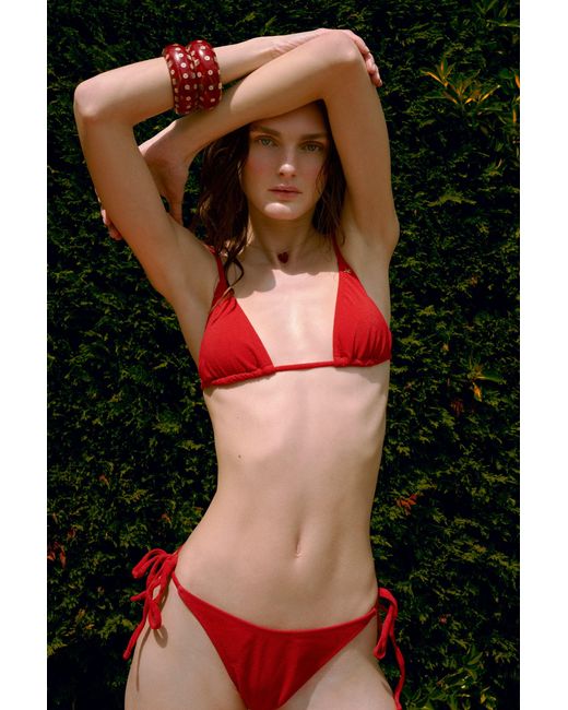 Pcfg Red The Solar Reflections Terry Tie-Side Bikini Bottom