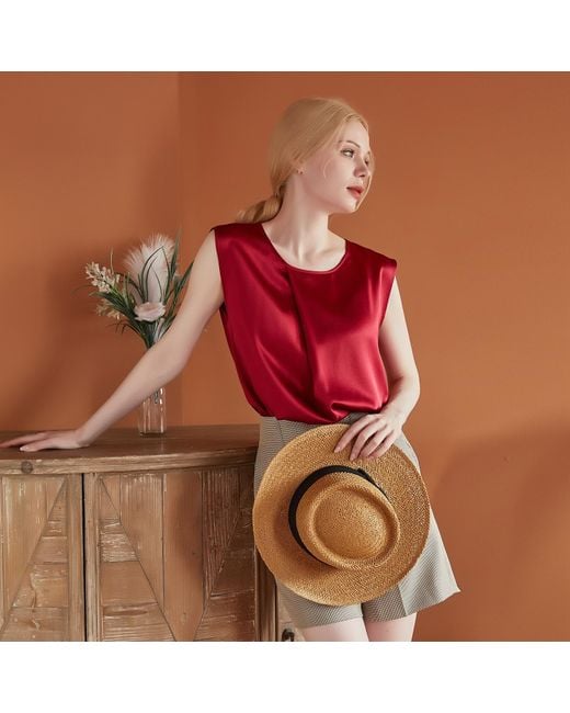 Soft Strokes Silk Red Pure Silk Sleeveless Boxy Fit Cropped Blouse