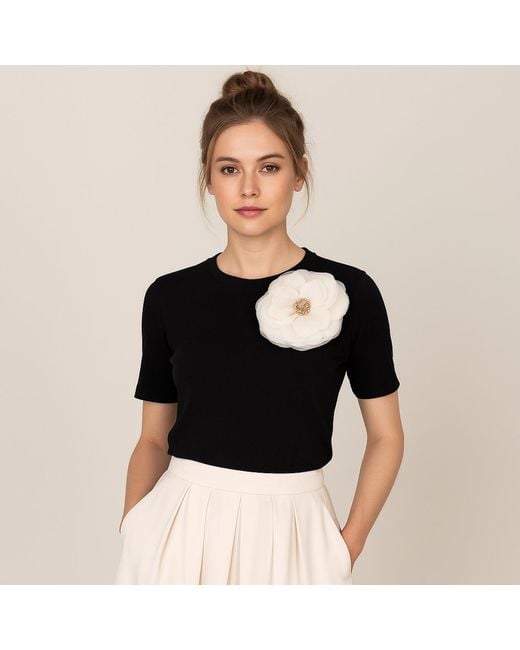House of Laines London Black Neutrals Laines Couture Embellished Cream Organza Corsage Brooch T-Shirt