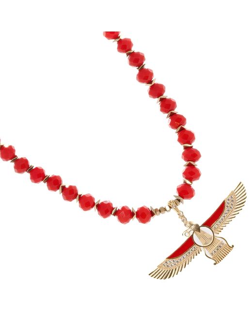 Ebru Jewelry Divine Protection Faravahar Symbol Pendant Red Beaded Necklace