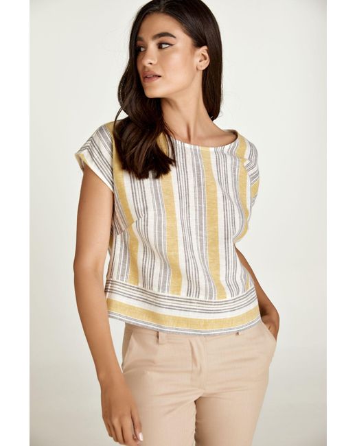 Conquista Metallic Striped Linen Style Top