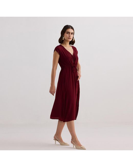 REISTOR Deep V-Neck Gathered Crepe Dress