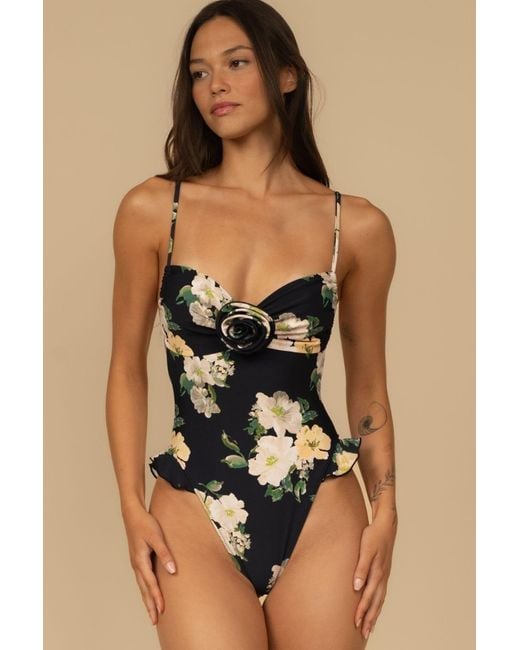 Montce Black Liz Floral Devin Rosa Ruffle One-Piece