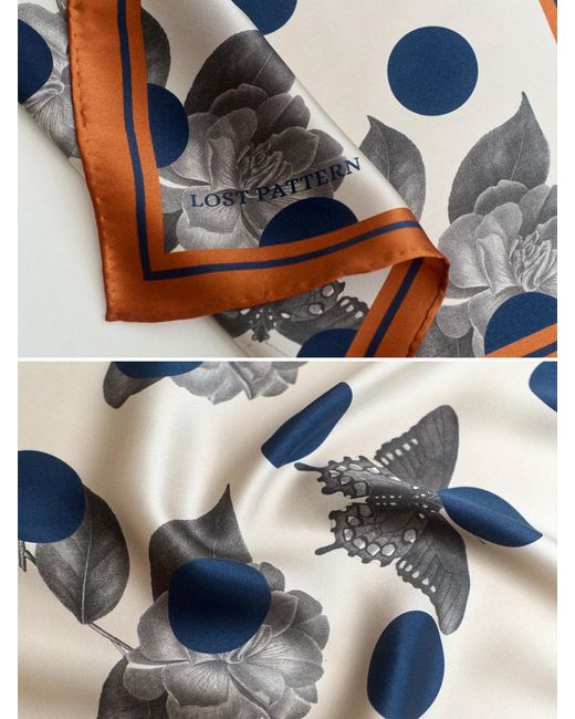Lost Pattern Blue Noir Floral Silk Pocket Square for men