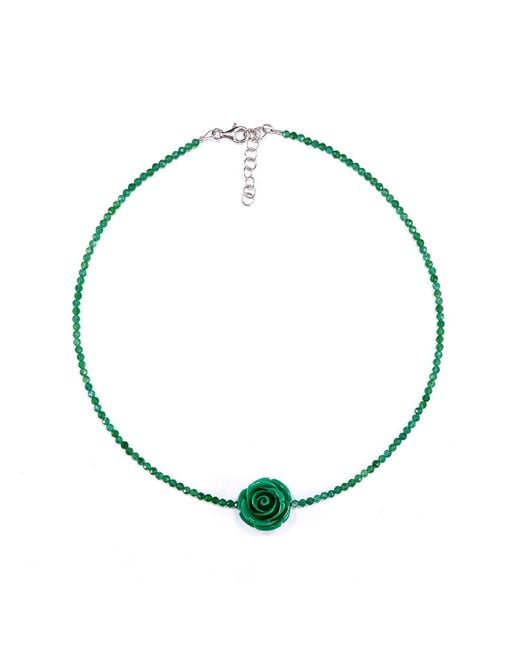 Mineralgems•Studio Green Agate Choker With Rose