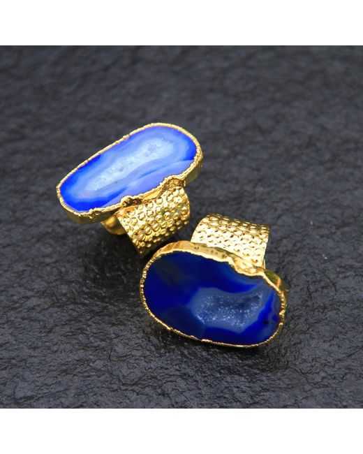 YAA YAA LONDON Cobalt Blue Mega Gemstone Gold Adjustable Ring