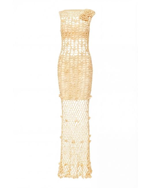 Andreeva Metallic Vanilla Handmade Maxi Crochet Dress