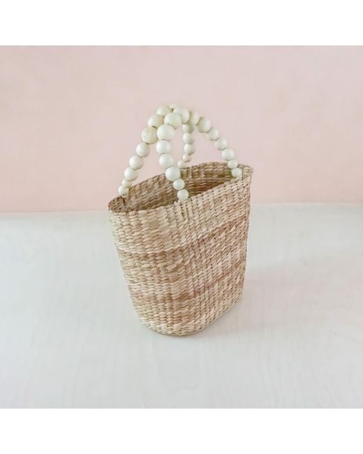 LIKHÂ Natural Small Market Tote Bag With Wood Bead Handles