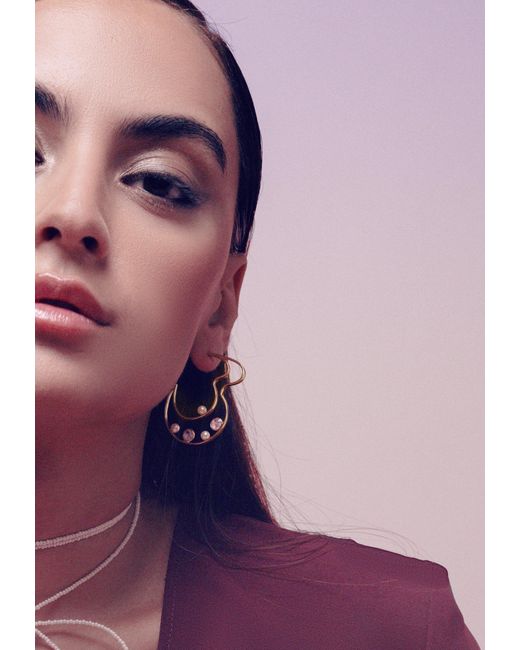 Lavani Jewels Metallic Lyra Pearl Hoop Earrings