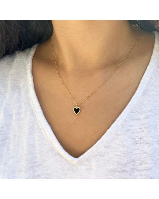 KAMARIA Metallic Mini Onyx Heart Necklace With Crystals