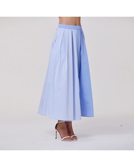 Smart and Joy Blue Long Two-Tone Cotton Skirt