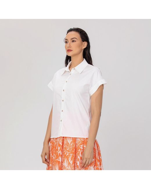 Smart and Joy White Minimalist Short Sleeves Cotton Shirt