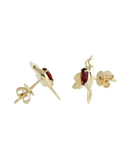 Artisan Metallic Garnet & Diamond Hammering Bird Stud Earrings