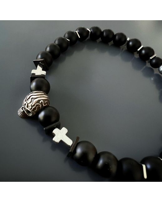 Ebru Jewelry Metallic Courage Onyx Skull Bracelet for men