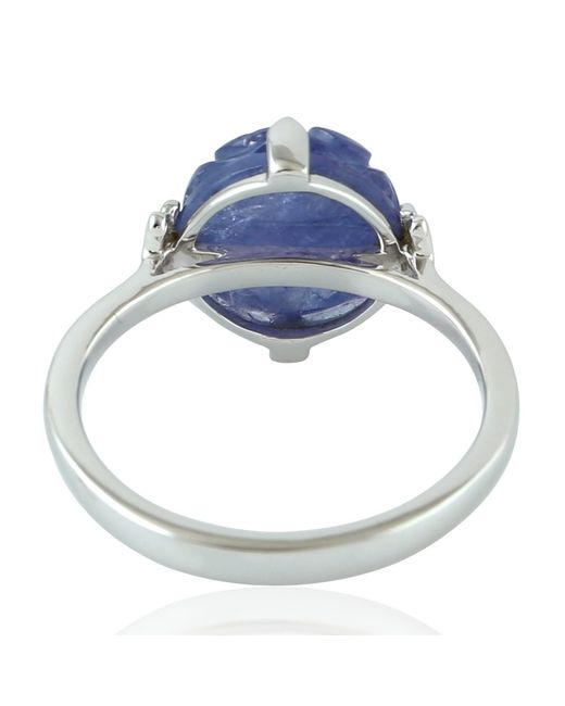 Artisan Multicolor Carving Tanzanite Ring 18k White Gold Handmade Jewelry