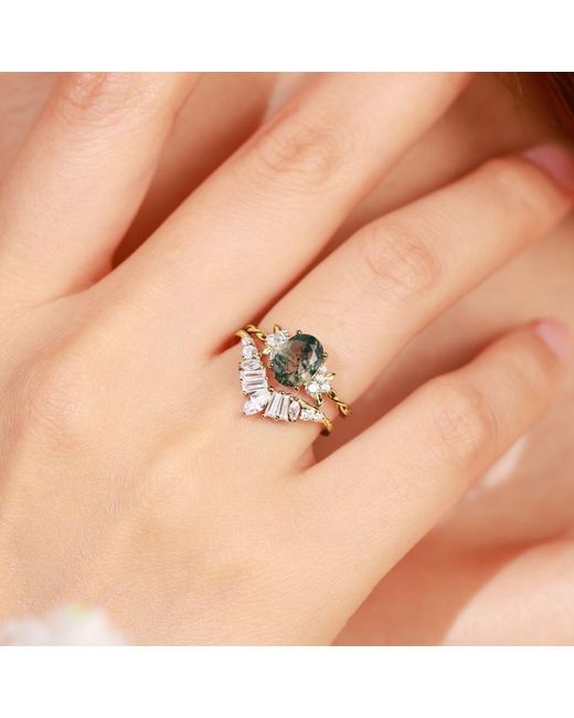 Azura Jewelry New York Metallic Enchanted Garden Moss Agate Ring Vermeil