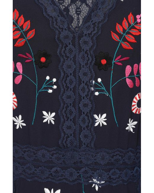 Frock and Frill Blue Avery Christmas Embroidered Maxi Dress With Lace Panels