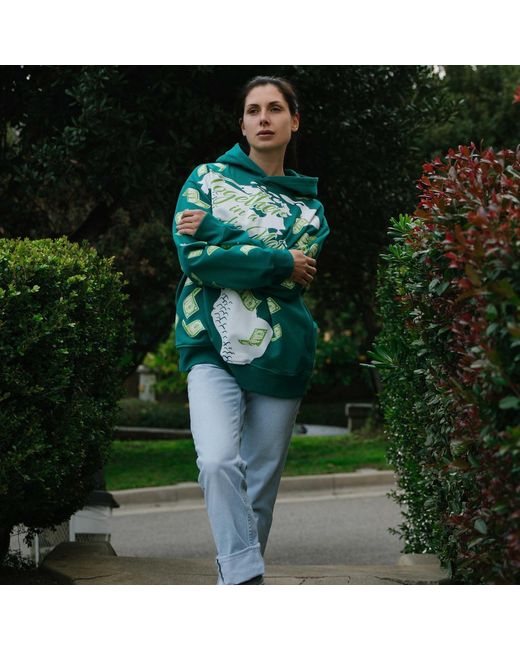 Miracles Manifester Green Manifestation Embroidered Hoodie With Rhinestone Design