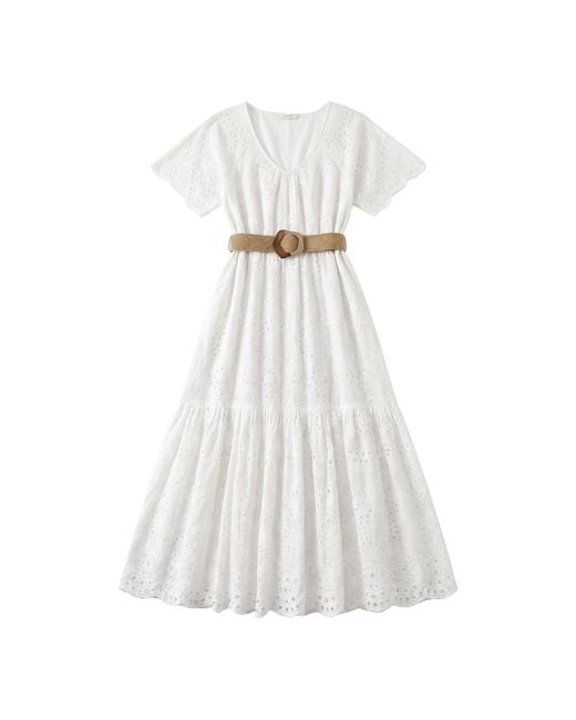 LAtelier London White Broderie Anglaise Belted Midi Dress