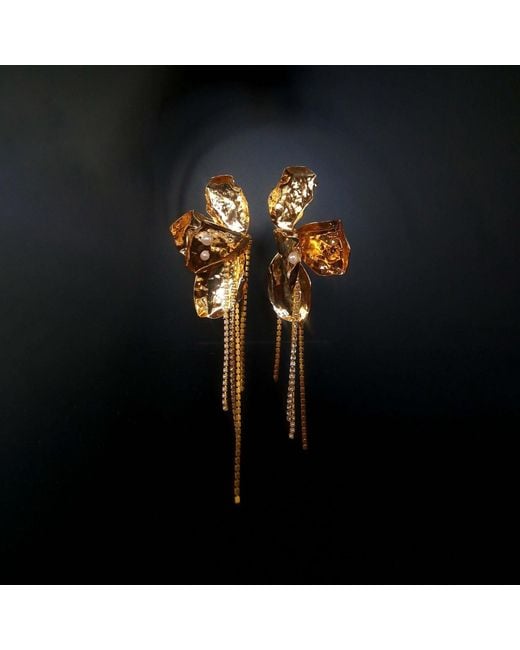 Laura Daili Metallic Golden Floral Statement Earrings