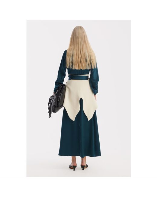 Julia Allert Green Satin Ankle-Length Dress With Belt