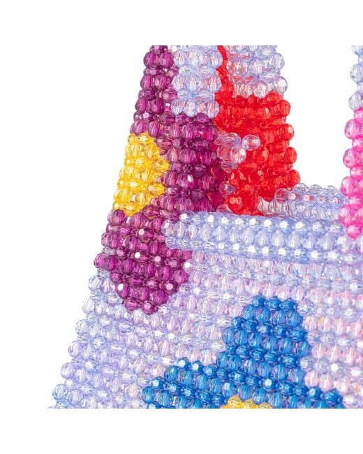 Tillie Beads Blue Daisy Square Handle Tote Bead Bag