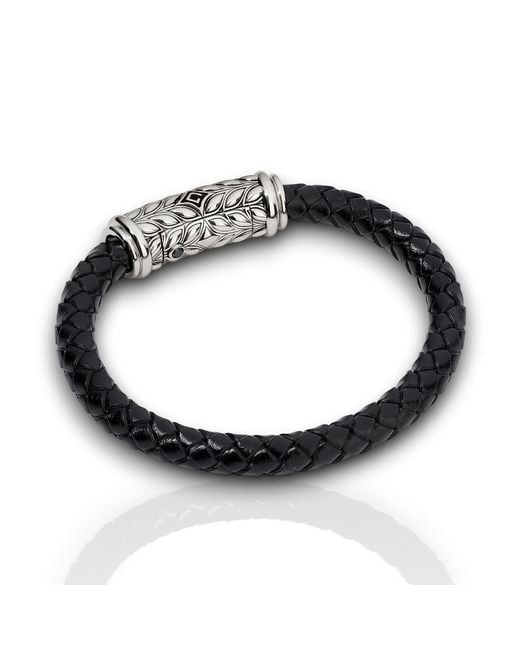 Daneila Léon Black Sterling Leather Bracelet With Diamonds for men