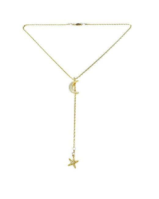 Lexi Jewelry Metallic Dreamy Moon 'N Star Sparkly Lariat Necklace