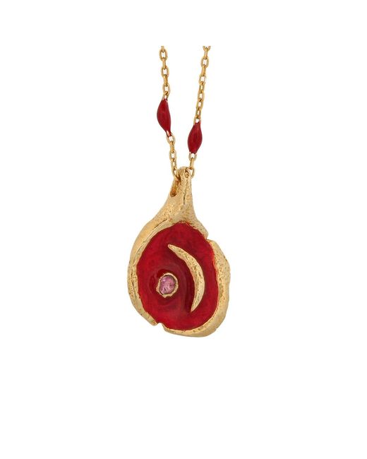 Ebru Jewelry Red Moon Pendant & Enamel Chain Necklace