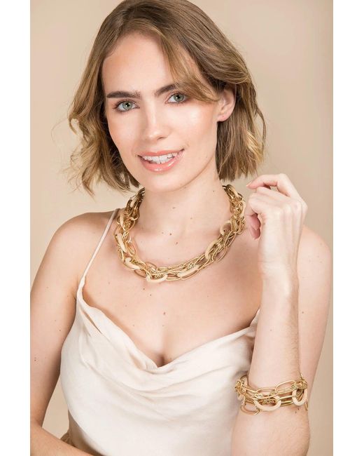 Saachi Metallic And Wood Chunky Chain Necklace