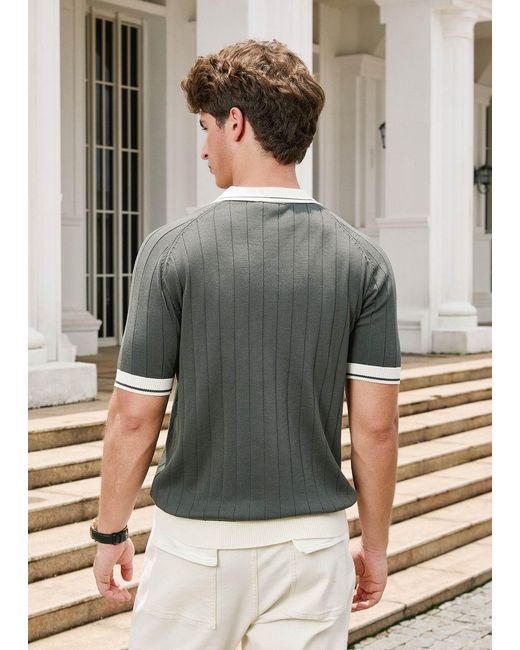 Vayla Green Open Collar Relaxed Fit Breathable Polo Shirt for men