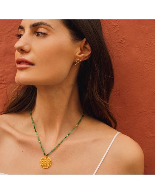 Seven Saints Metallic Joy And Prosperity Flower Of Life Necklace, Aventurine, Spinel, Chrysoprase, All Gender