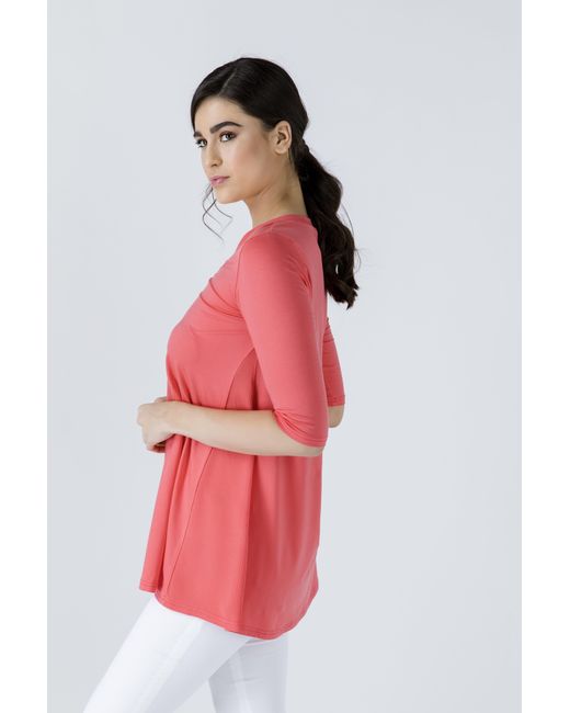 Conquista Pink V Neck Top With Crepe Detail