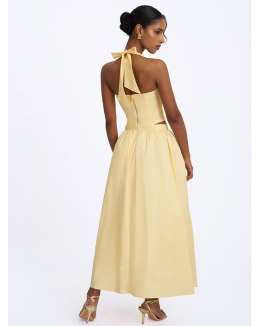 Miss Circle New York White Wilsie Lemon Cotton Poplin Ruched Halter Top