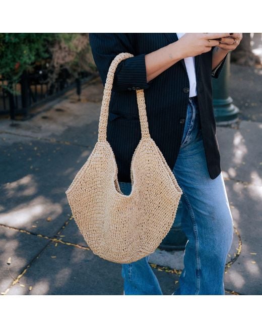 PAIGE Brown Neutrals Handwoven Raffia Tote Handbag