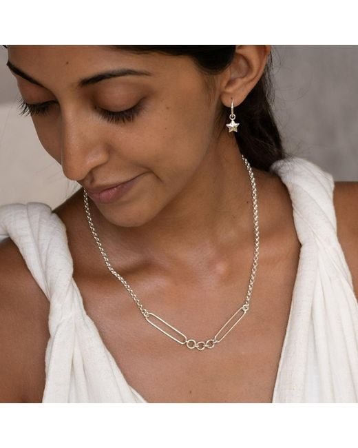 Lily Charmed Metallic Sterling Mixed Link Charm Collector Necklace