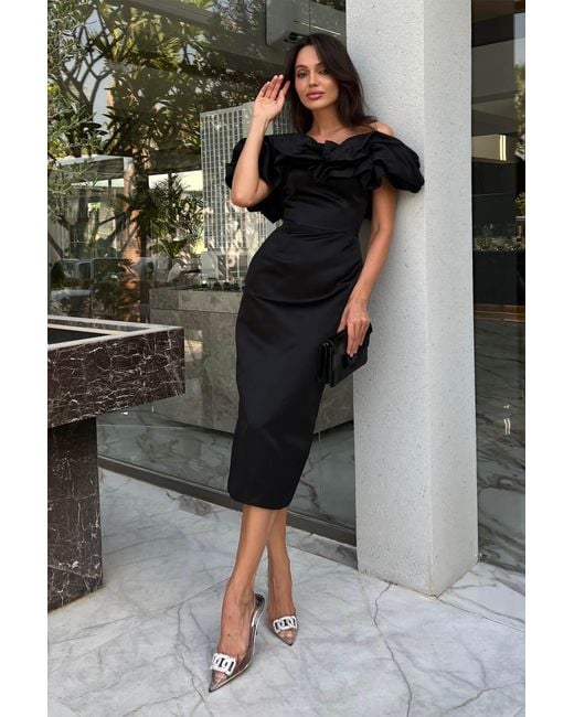 POST MERIDIEM Black Meringue Midi Dress