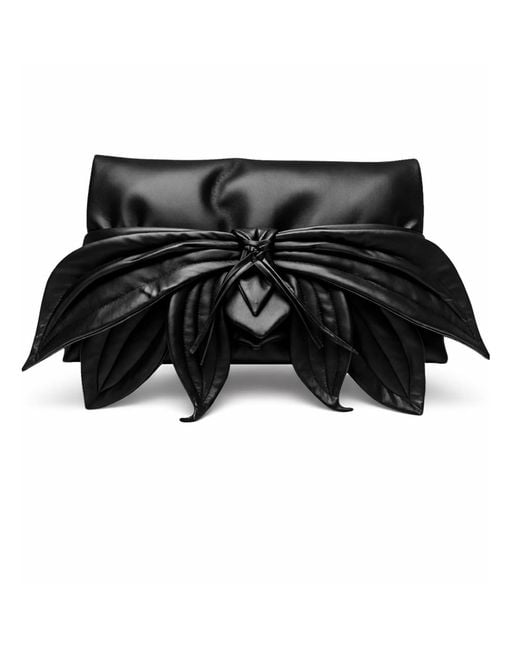 Julia Allert Black Petal Faux Leather Evening Clutch Bag