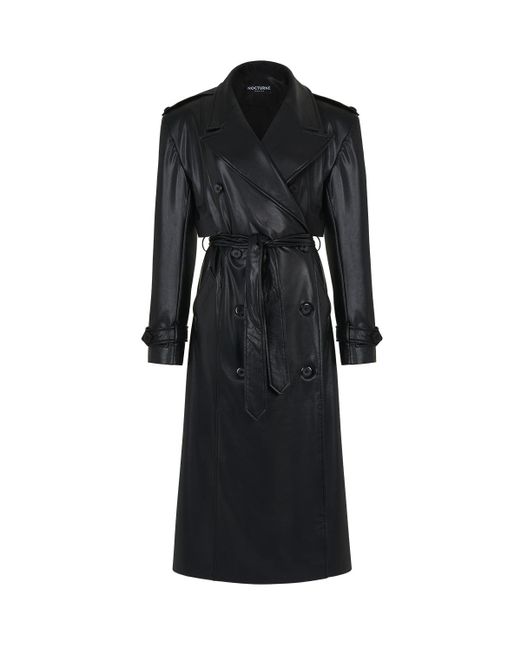 Nocturne Black Belted Oversized Leather Trench