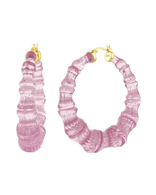 Gold & Honey Pink Lucite Bamboo Hoop Earrings