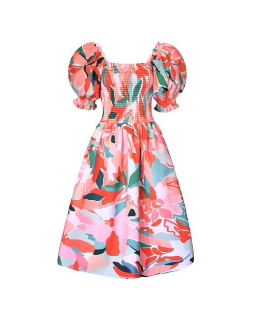 Jessie Zhao New York Red Marisa Watermelon Smocked Midi Dress