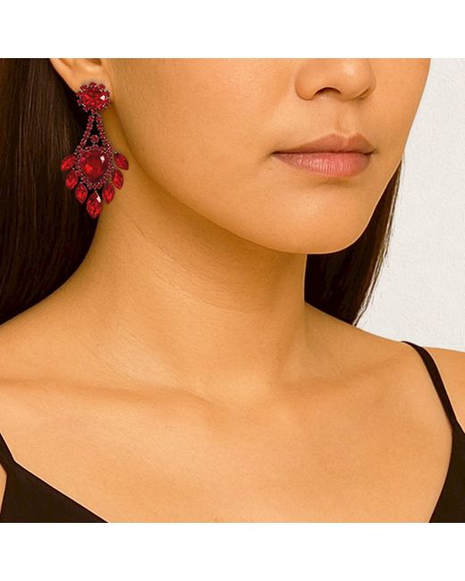 Maison De Gala Red Ruby Chandelier Cluster Earrings