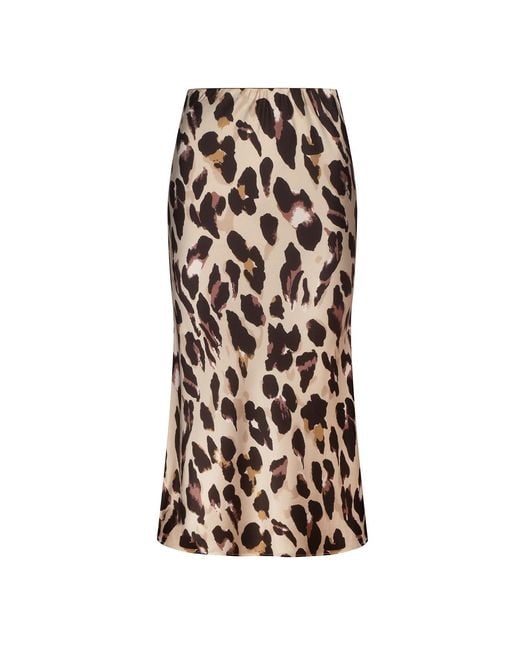 Urban Touch Brown Satin Leopard Print Midi Slip Skirt