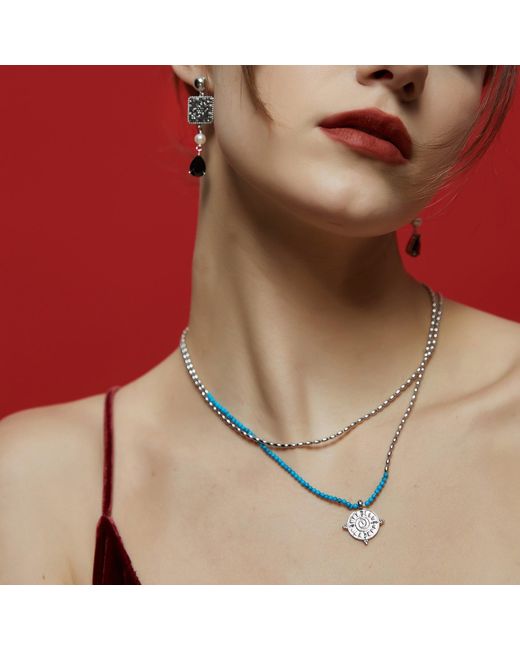 Aurozia Metallic Three Charms Simple Beaded Necklace
