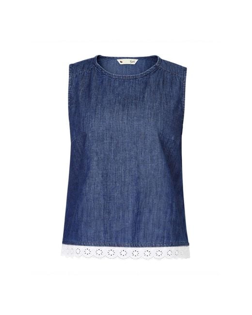 Yumi' Blue Cotton Chambray Top With Lace Trims