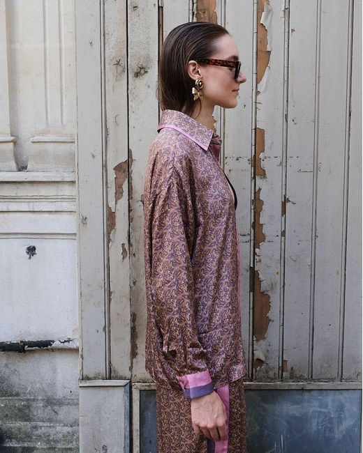 Monzlapur New York Purple Paisley Motif Long Sleeve Shirt- Lilac for men