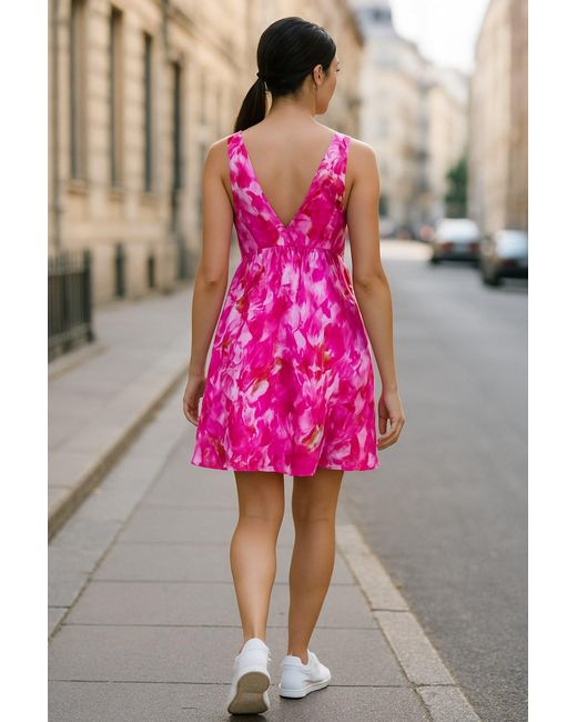 Conquista Pink Floral Cotton Voile A-Line Dress
