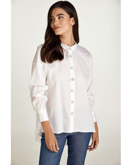 Conquista White Blouse With Mandarin Collar