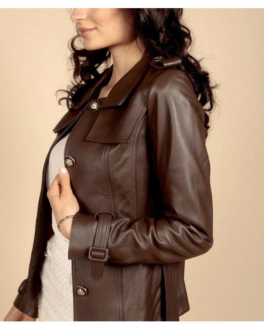 Santinni Brown Bardot 100% Leather Jacket